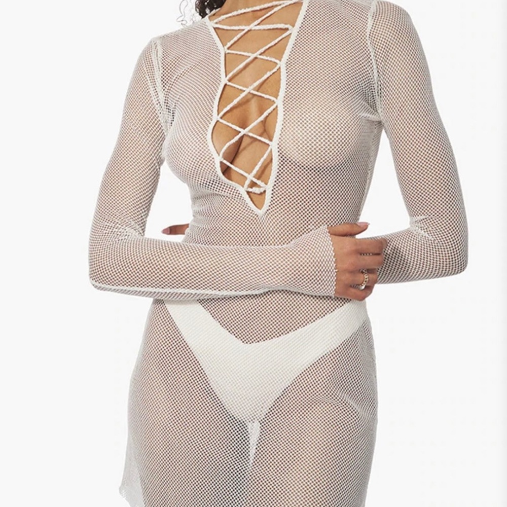 WEWOREWHAT V NECK LACE UP BIKINI COVER UP